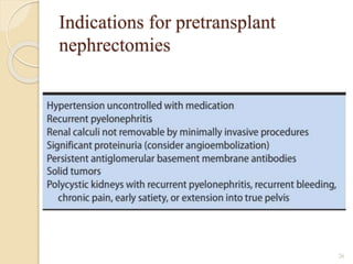 Indications for pretransplant
nephrectomies
26
 