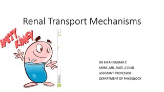 Renal Transport Mechanisms
DR KIRAN KUMAR C
MBBS.,MD.,FAGE.,C DIAB
ASSISTANT PROFESSOR
DEPARTMENT OF PHYSIOLOGY
 