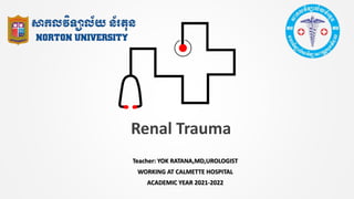 Renal Trauma
Teacher: YOK RATANA,MD,UROLOGIST
WORKING AT CALMETTE HOSPITAL
ACADEMIC YEAR 2021-2022
 