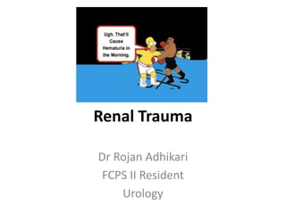 Renal Trauma
Dr Rojan Adhikari
FCPS II Resident
Urology
 