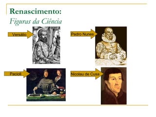 Renascimento: Figuras da Ciência Versálio Pedro Nunes Pacioli Nicolau de Cusa 