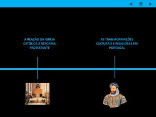 A REAÇÃO DA IGREJA
CATÓLICA À REFORMA
PROTESTANTE
AS TRANSFORMAÇÕES
CULTURAIS E RELIGIOSAS EM
PORTUGAL
 