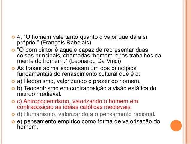 Renascimento Cultural Perguntas