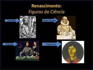 Renascimento:
            Figuras da Ciência
 Versálio         Pedro Nunes




Pacioli             Copérnico
 