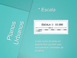 * Escala

Línea recta dividida en
segmentos iguales que
representan unidades de
longitud.

 