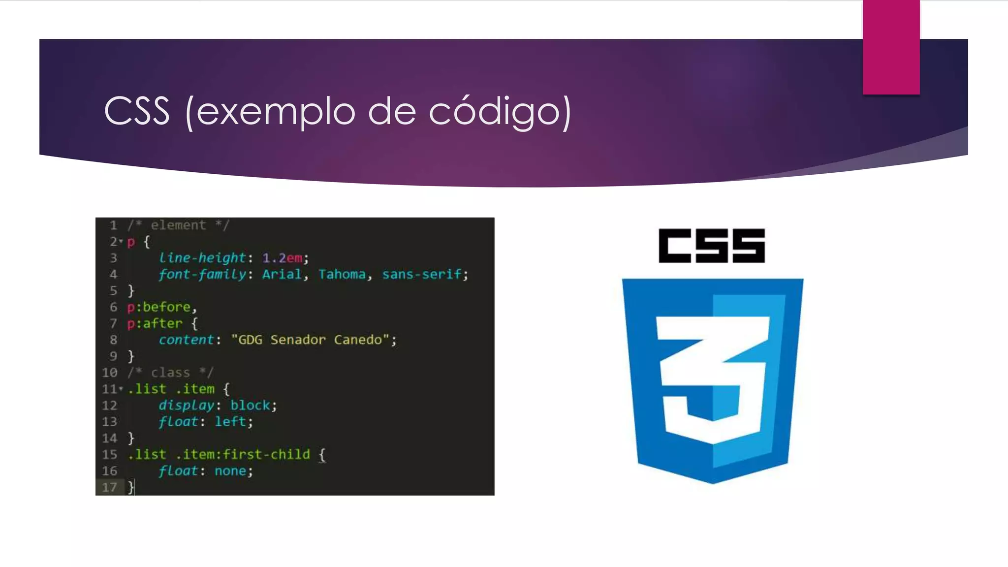 CSS (exemplo de código) 