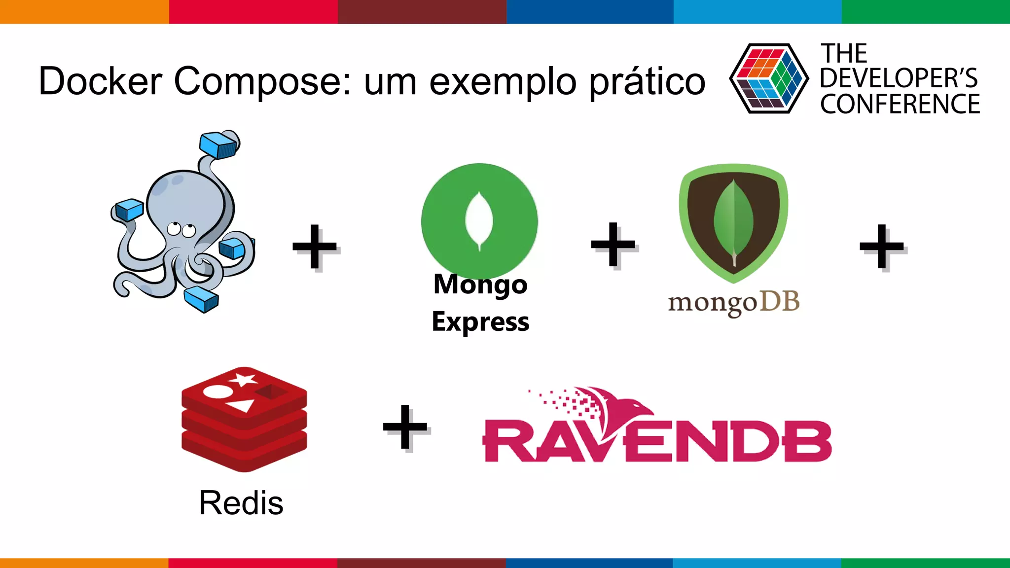 Globalcode – Open4education
Docker Compose: um exemplo prático
++Mongo
Express
++ ++
Redis
++
 