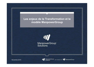 Les enjeux de la Transformation et le
modèle ManpowerGroup
Novembre 2015
 