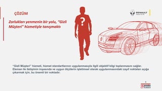 9
“Gizli Müşteri” hizmeti, hizmet standartlarının uygulanmasıyla ilgili objektif bilgi toplanmasını sağlar.
Eleman ile iletişimin inşasında ve uygun ölçülerin işletimsel olarak uygulanmasındaki zayıf noktaları açığa
çıkarmak için, bu önemli bir noktadır.
Zorlukları yenmenin bir yolu, “Gizli
Müşteri" hizmetiyle tanışmaktı
?
ÇÖZÜM
 