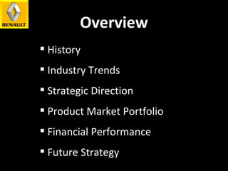 Overview History Industry Trends Strategic Direction Product Market Portfolio Financial Performance Future Strategy 
