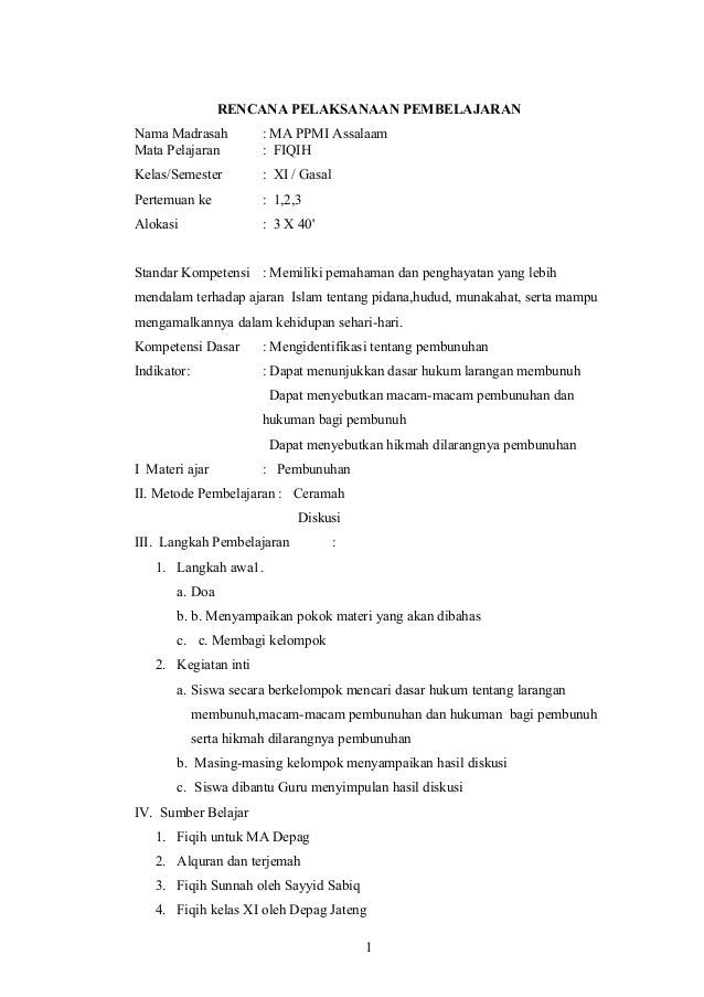 Rencana Pelaksanaan Pembelajaran Xi 1