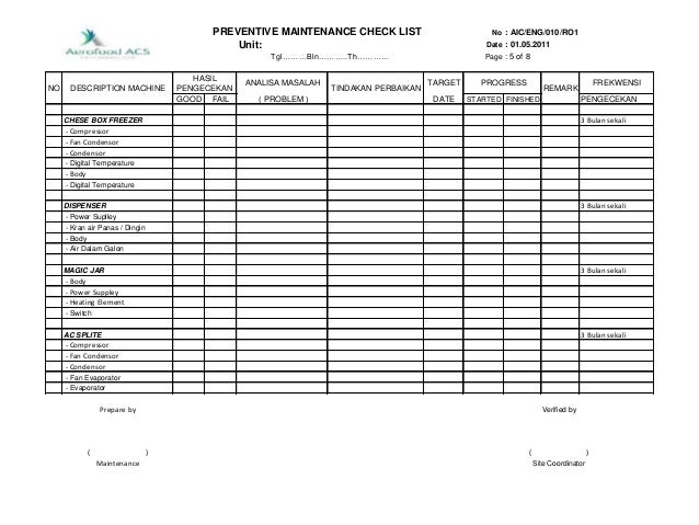 Rencana kerja dan pemeliharaan peralatan