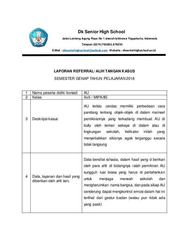 Contoh Laporan Studi Kasus Bk