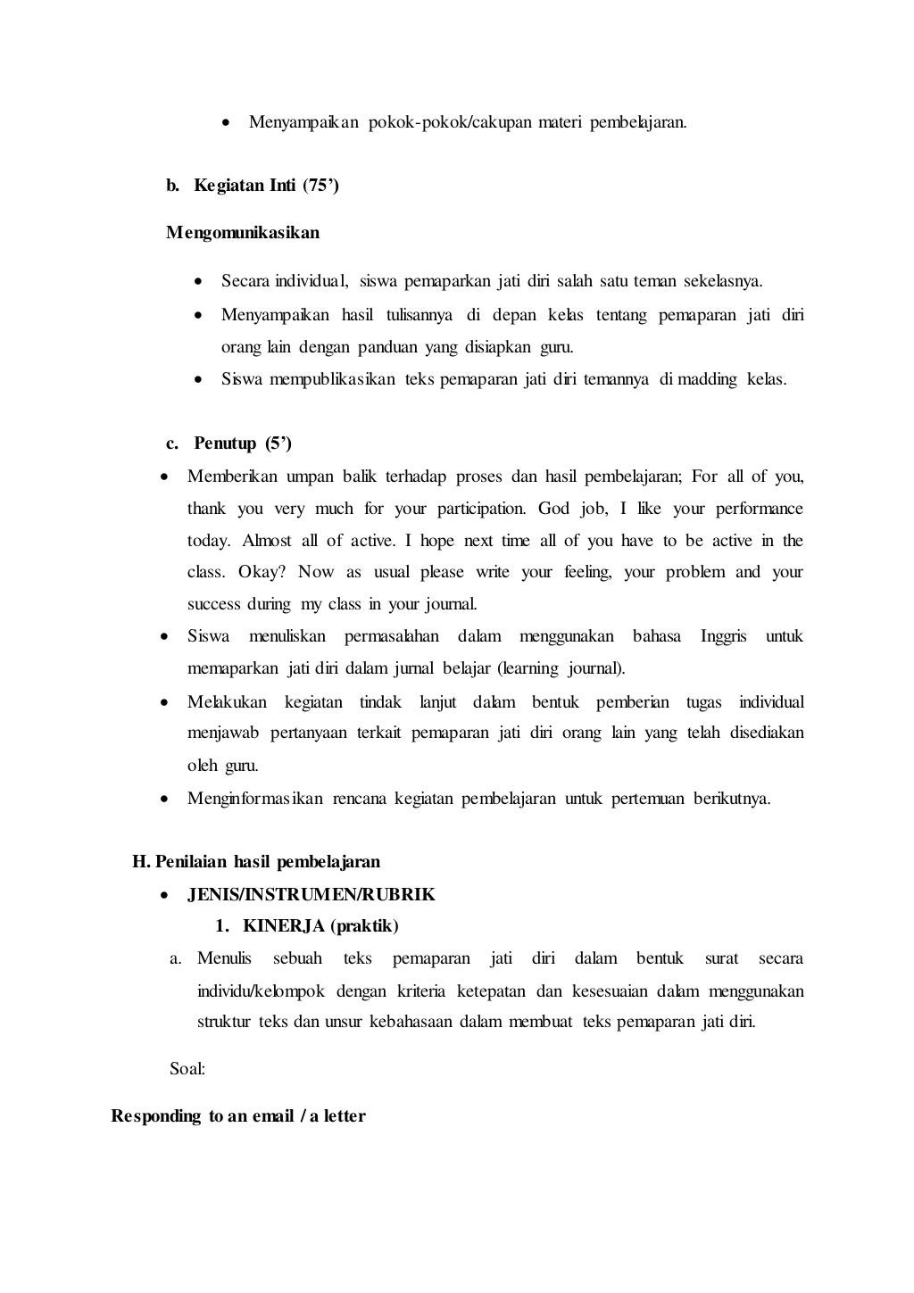 RPP PEMAPARAN JATI DIRI KURIKULUM 2013