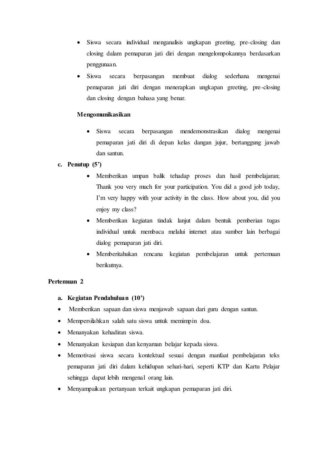 RPP PEMAPARAN JATI DIRI KURIKULUM 2013