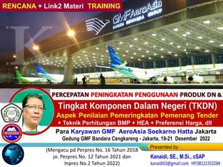 RENCANA + Link2 Materi TRAINING
Para Karyawan GMF AeroAsia Soekarno Hatta Jakarta
Gedung GMF Bandara Cengkareng - Jakarta, 19-21 Desember 2022
(Mengacu pd Perpres No. 16 Tahun 2018
jo. Perpres No. 12 Tahun 2021 dan
Inpres No.2 Tahun 2022)
 