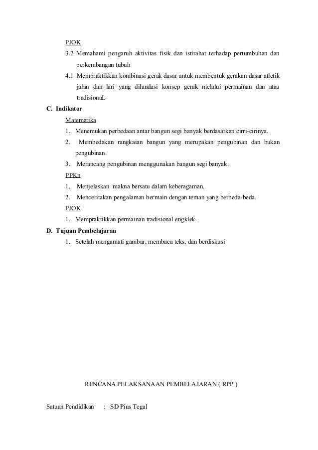 contoh Rencana pelaksanaan pembelajaran IPA kelas IV