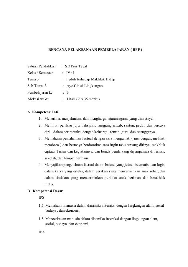 6 contoh pembelajaran rancangan ipa kelas kelas Rencana pembelajaran pelaksanaan contoh IPA IV
