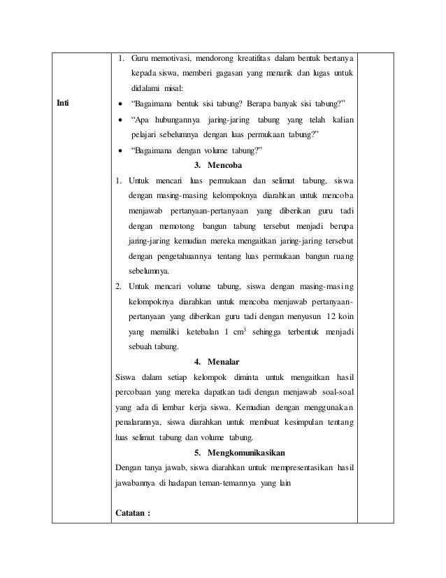 Rencana pelaksanaan pembelajaran bangun ruang sisi lengkung kelas IX