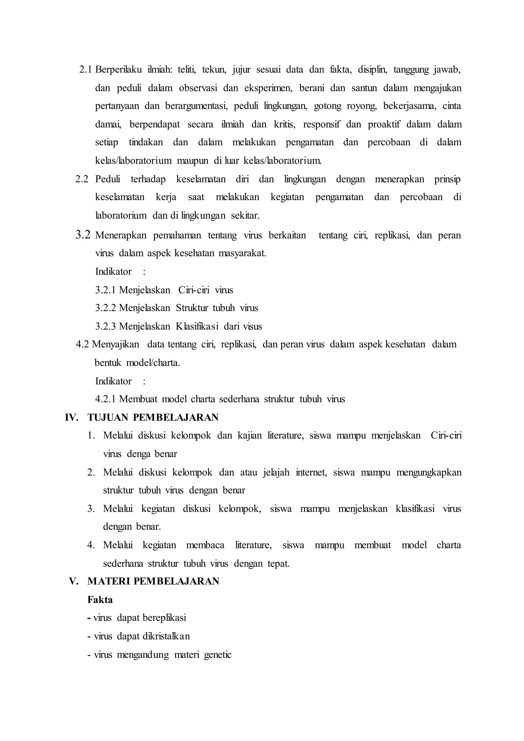 Rencana pelaksanaan pembelajaran (RPP) virus | DOCX