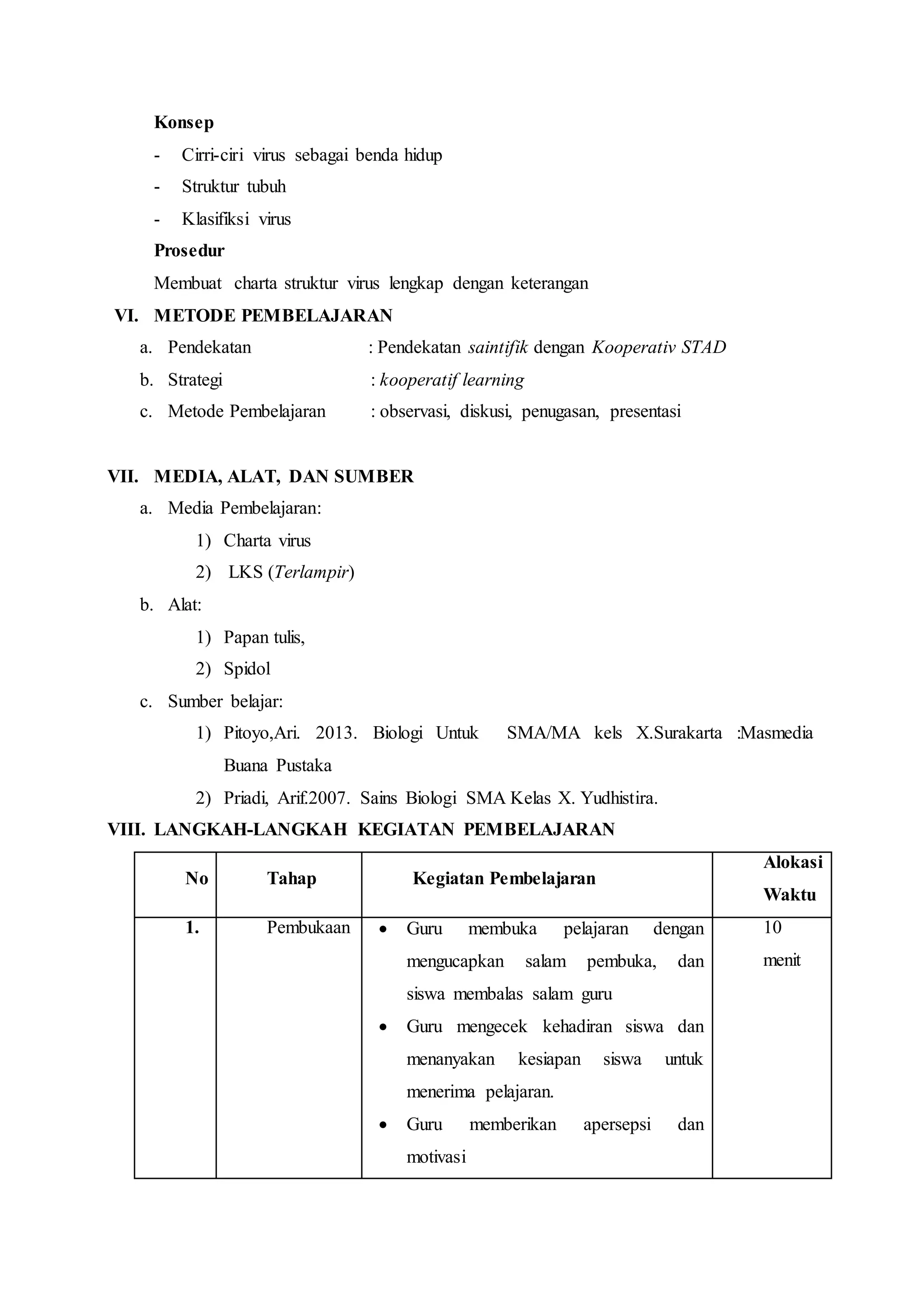 Rencana pelaksanaan pembelajaran (RPP) virus | DOCX