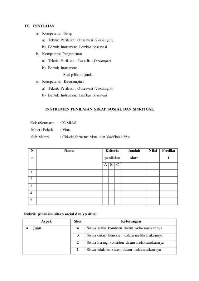 Rencana pelaksanaan pembelajaran (RPP) virus