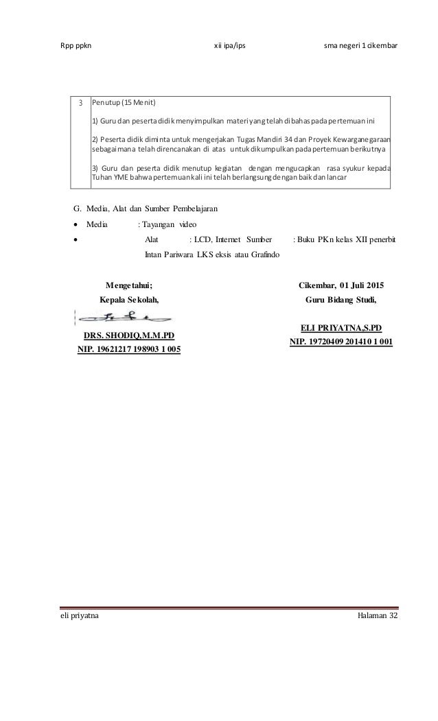 Rencana pelaksanaan pembelajaran pkn xii kur 2013 bab 3
