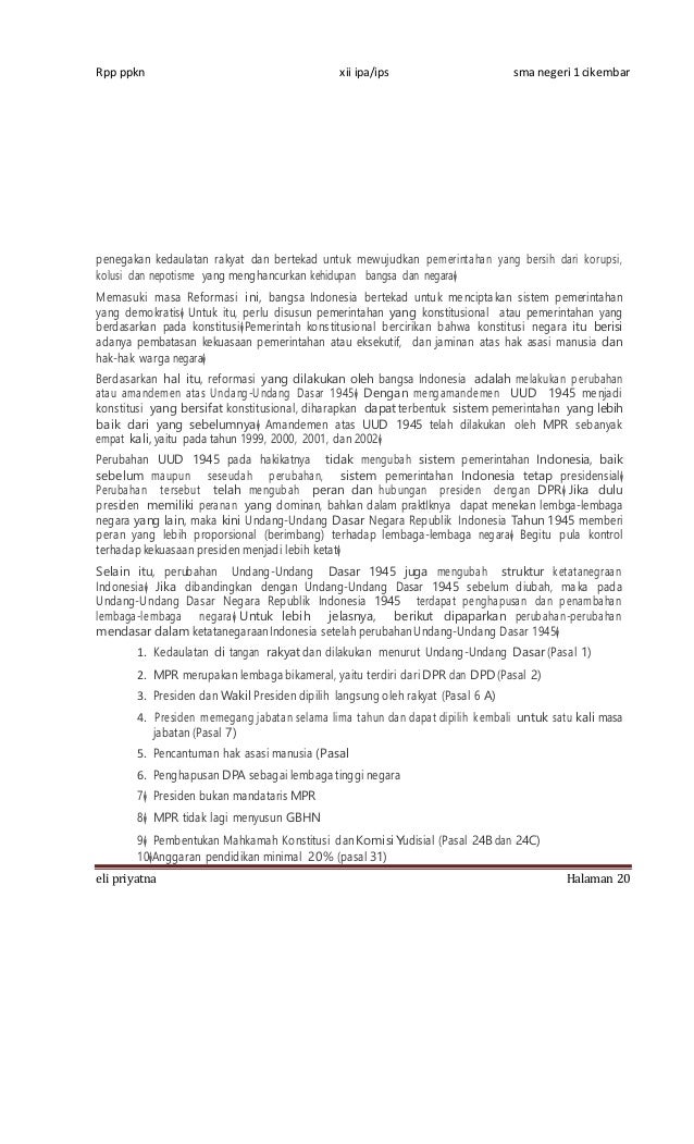 Rencana pelaksanaan pembelajaran pkn xii kur 2013 bab 7