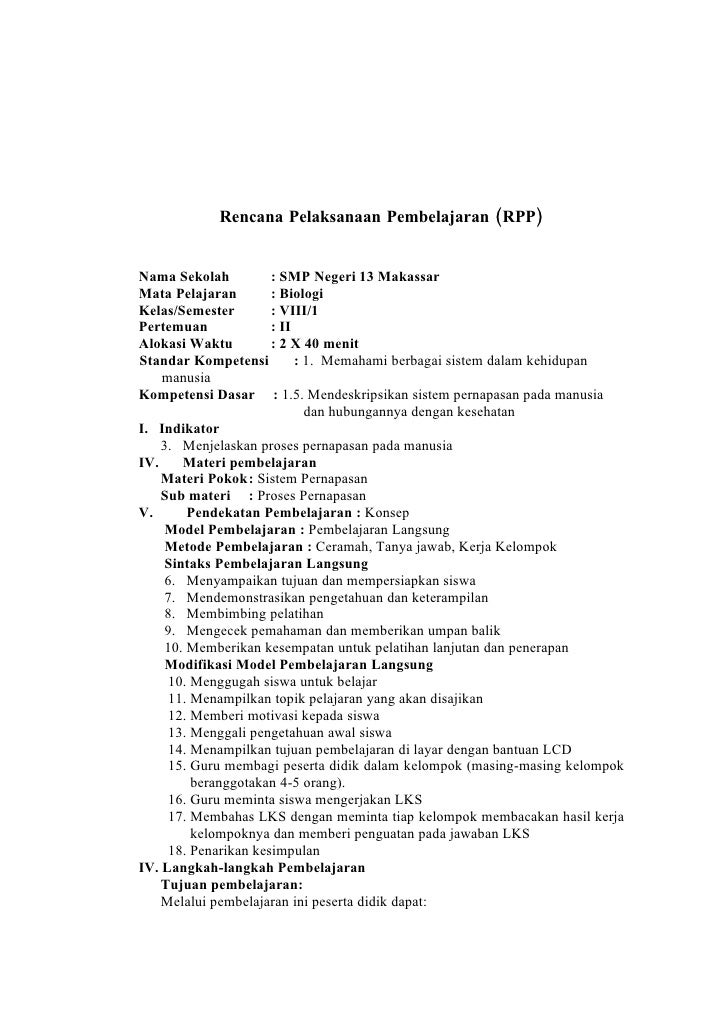 Rencana Pelaksanaan Pembelajaran (RPP) Sistem Pernapasan