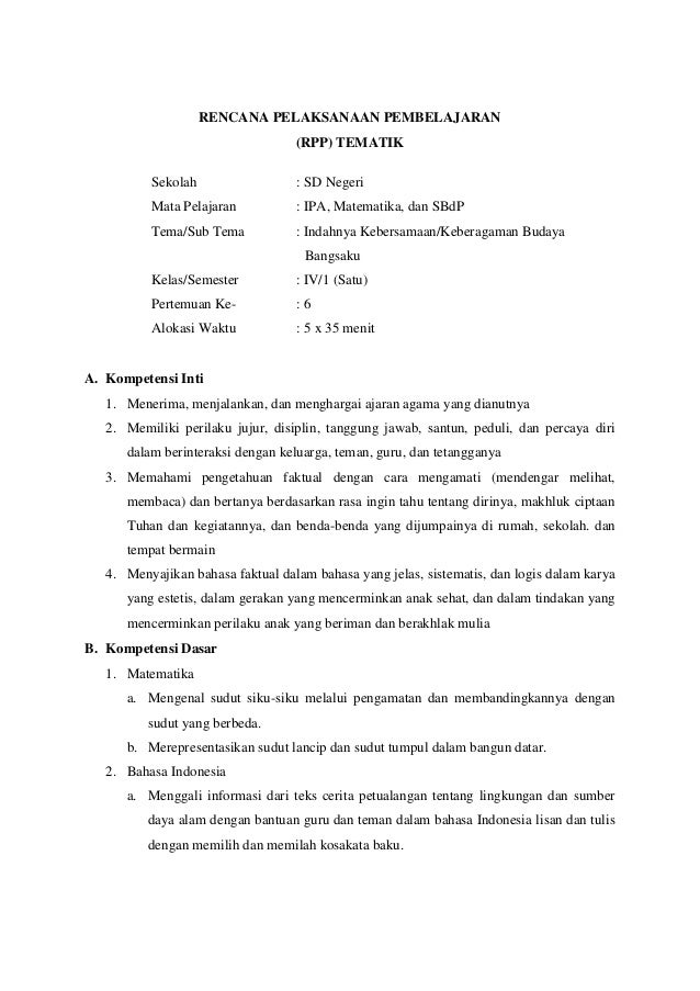 Rpp Tematik Bahasa Indonesia Kelas 2