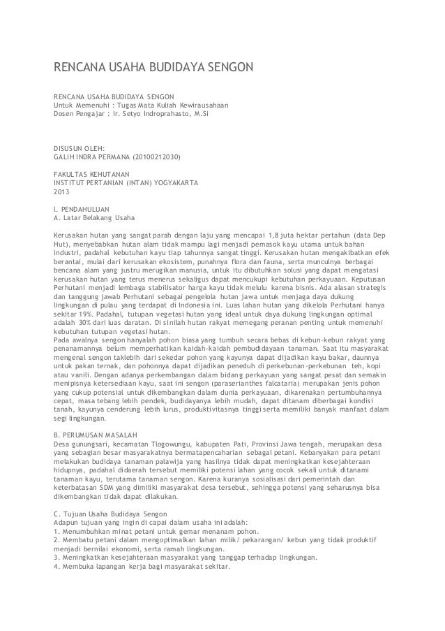 Rencana Usaha Budidaya Sengon