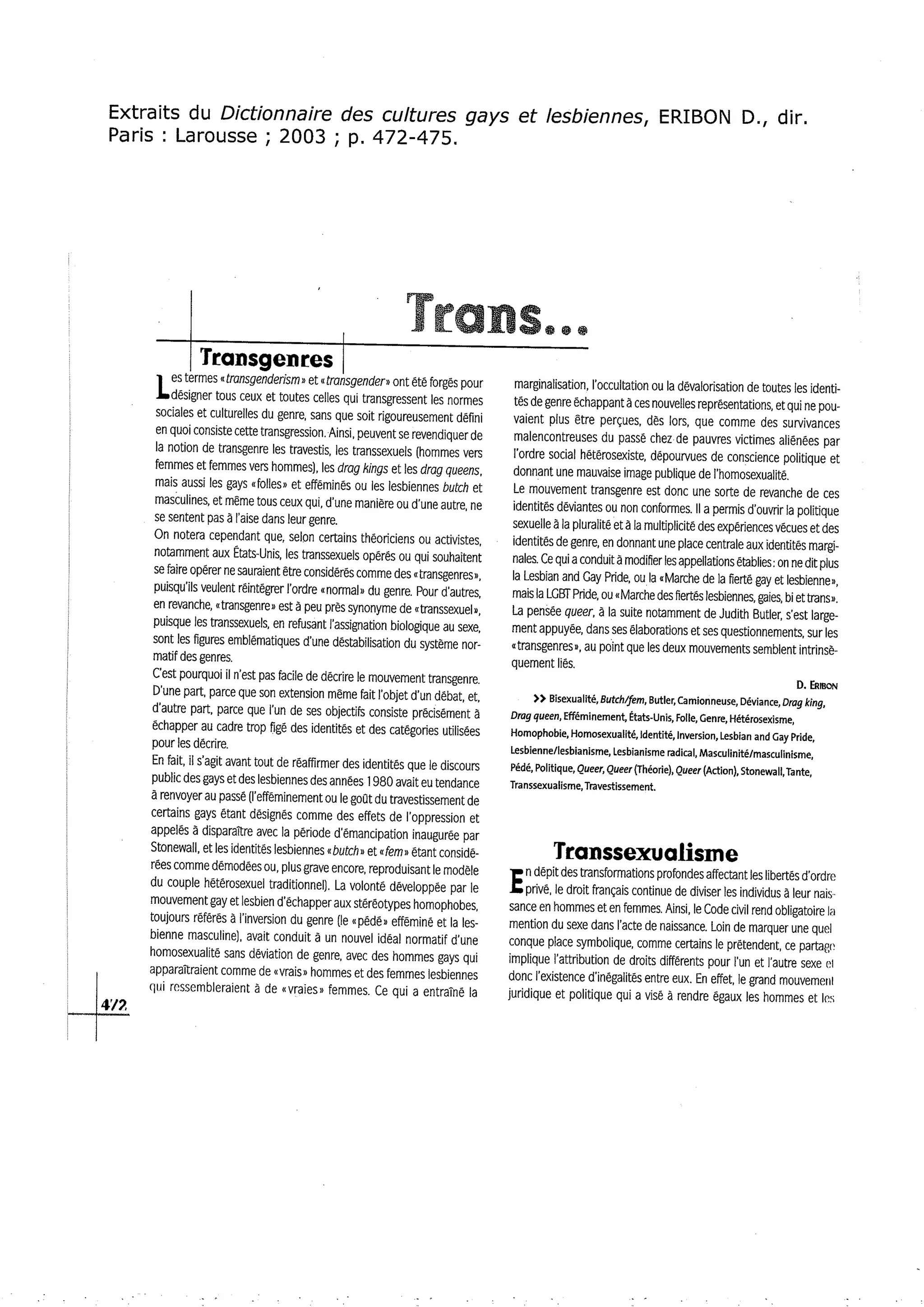 Rencontre du CRIPS / Act Up-Paris "Personnes trans : quels enjeux de santé ?" - Dossier documentaire