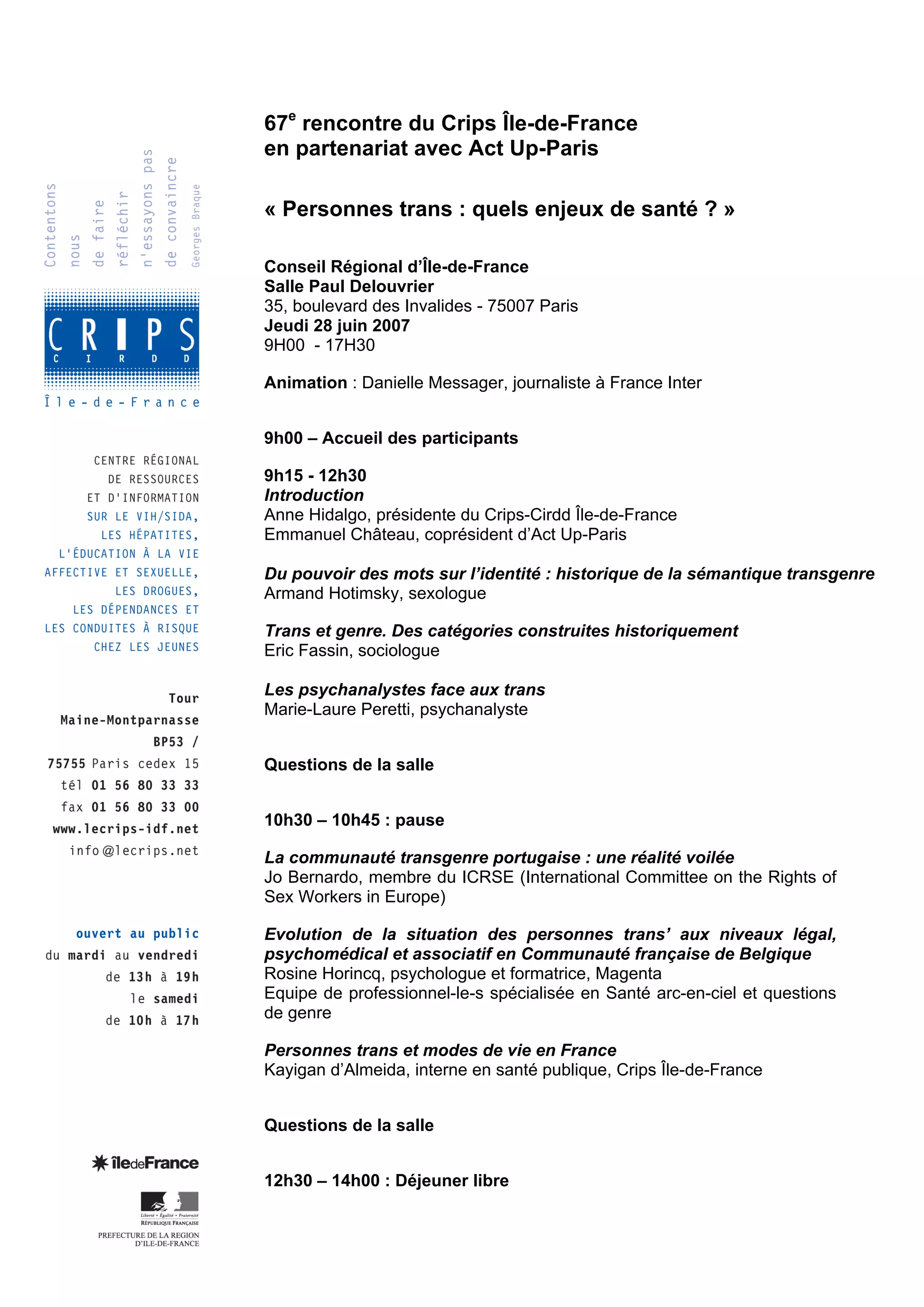 Rencontre du CRIPS / Act Up-Paris "Personnes trans : quels enjeux de santé ?" - Dossier documentaire
