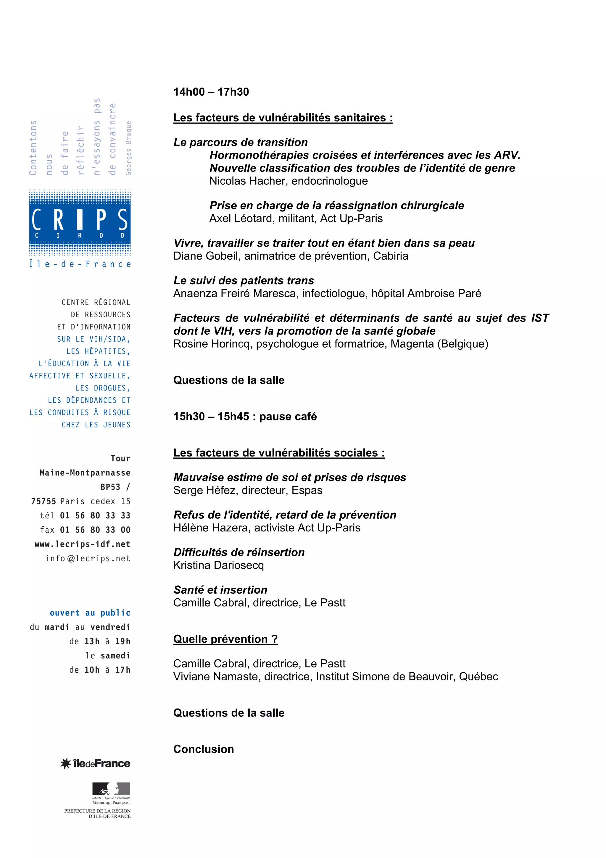 Rencontre du CRIPS / Act Up-Paris "Personnes trans : quels enjeux de santé ?" - Dossier documentaire