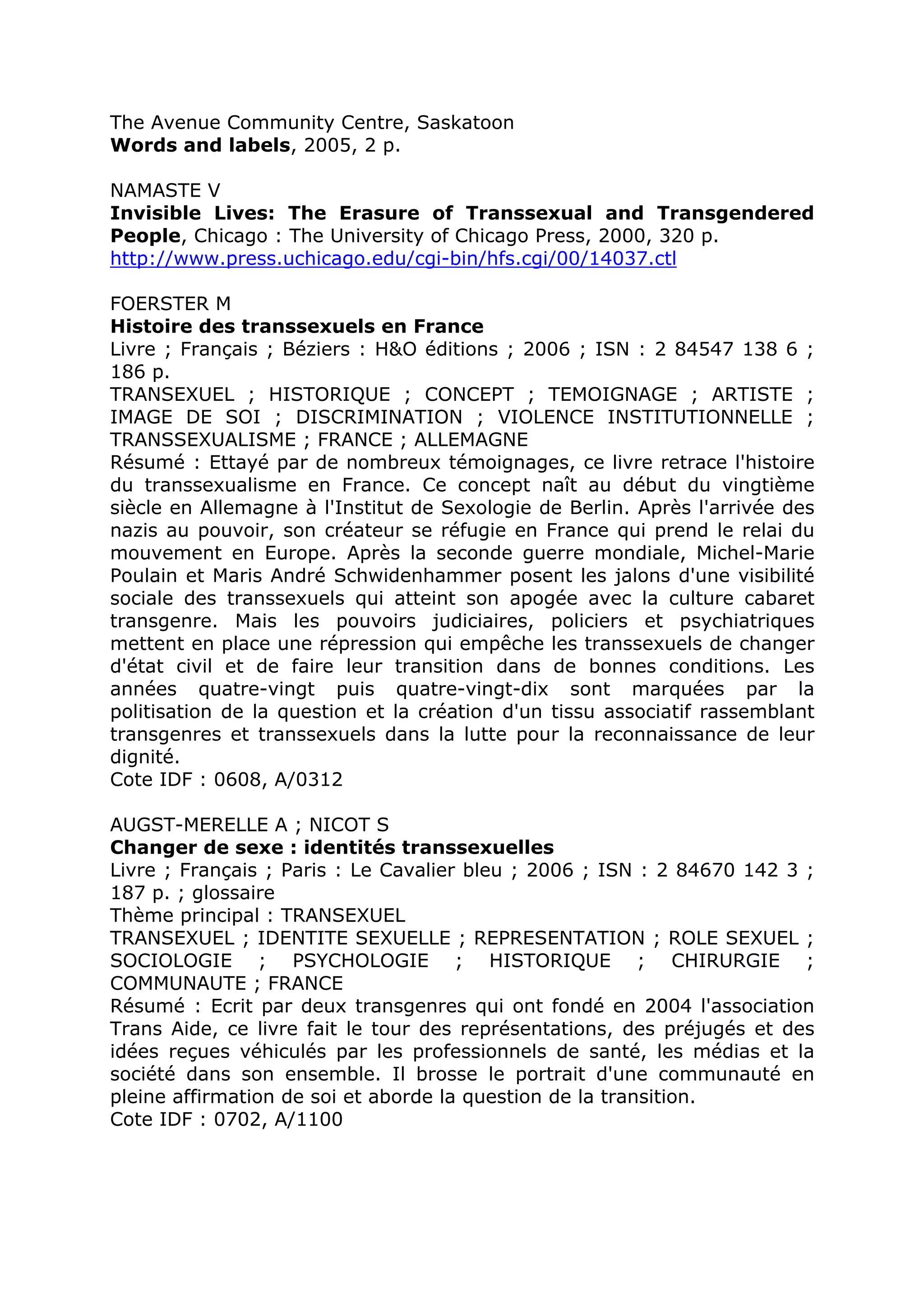 Rencontre du CRIPS / Act Up-Paris "Personnes trans : quels enjeux de santé ?" - Dossier documentaire