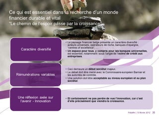 Febelfin | 13 février 2012 Ce qui est essentiel dans la recherche d’un monde  financier durable et vital  “Le chemin de l’espoir passe par la croissance” 