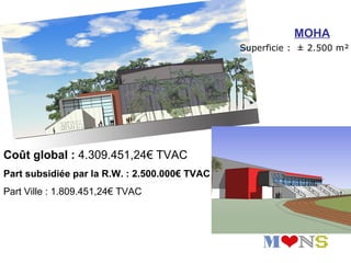 MOHA
                                               Superficie : ± 2.500 m²




Coût global : 4.309.451,24€ TVAC
Part subsidiée par la R.W. : 2.500.000€ TVAC
Part Ville : 1.809.451,24€ TVAC
 