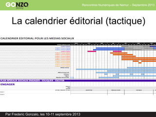 Rencontres Numériques de Namur – Septembre 2013
Par Frederic Gonzalo, les 10-11 septembre 2013
La calendrier éditorial (tactique)
 