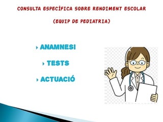  ANAMNESI
 TESTS
 ACTUACIÓ
 