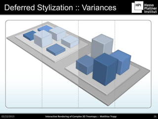 Deferred Stylization :: Variances




02/22/2013    Interactive Rendering of Complex 3D Treemaps :: Matthias Trapp   26
 