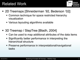 Related Work
   2D Treemaps [Shneiderman ’92, Bederson ’02]:
         Common technique for space restricted hierarchy
  ...
