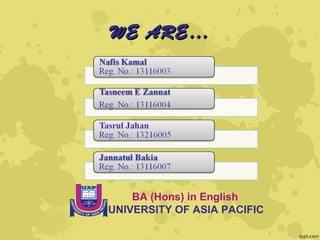 WE ARE…WE ARE…
BA (Hons) in English
UNIVERSITY OF ASIA PACIFIC
 