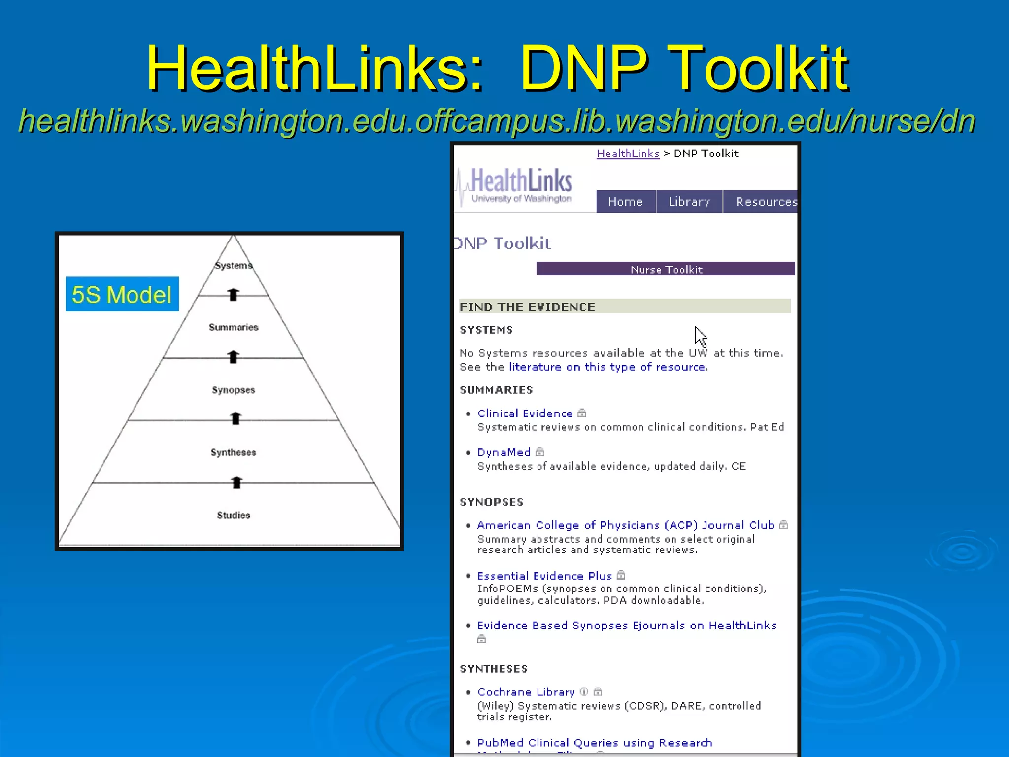 HealthLinks:  DNP Toolkit   healthlinks.washington.edu.offcampus.lib.washington.edu/nurse/dnp   
