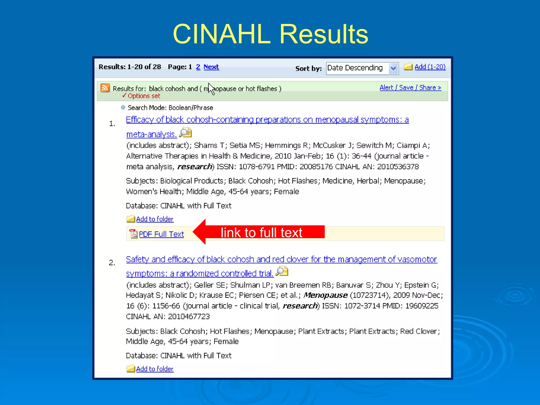 CINAHL Results link to full text 