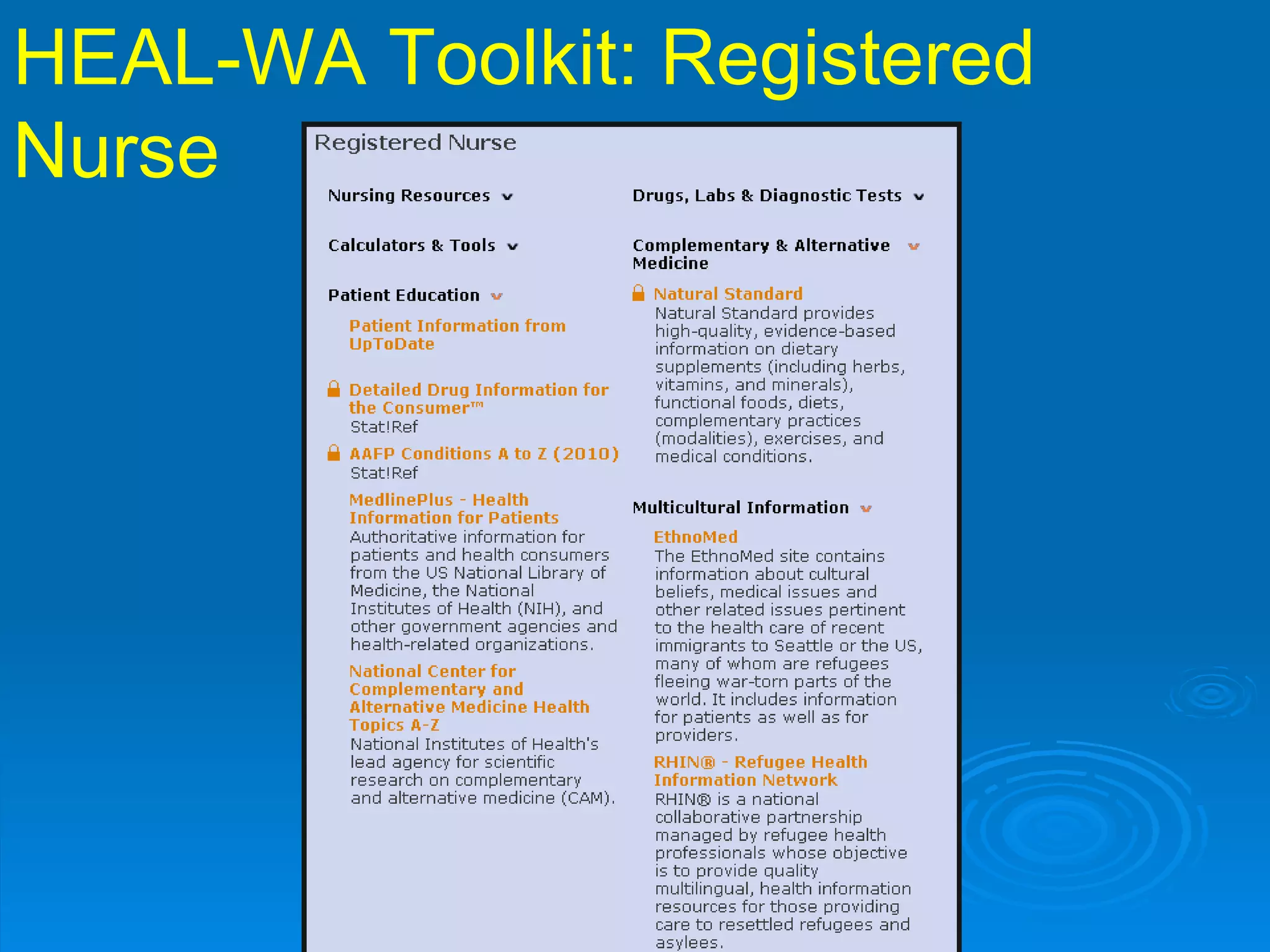 HEAL-WA Toolkit: Registered Nurse 