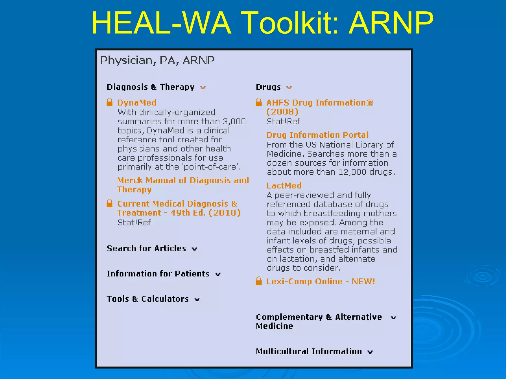 HEAL-WA Toolkit: ARNP 