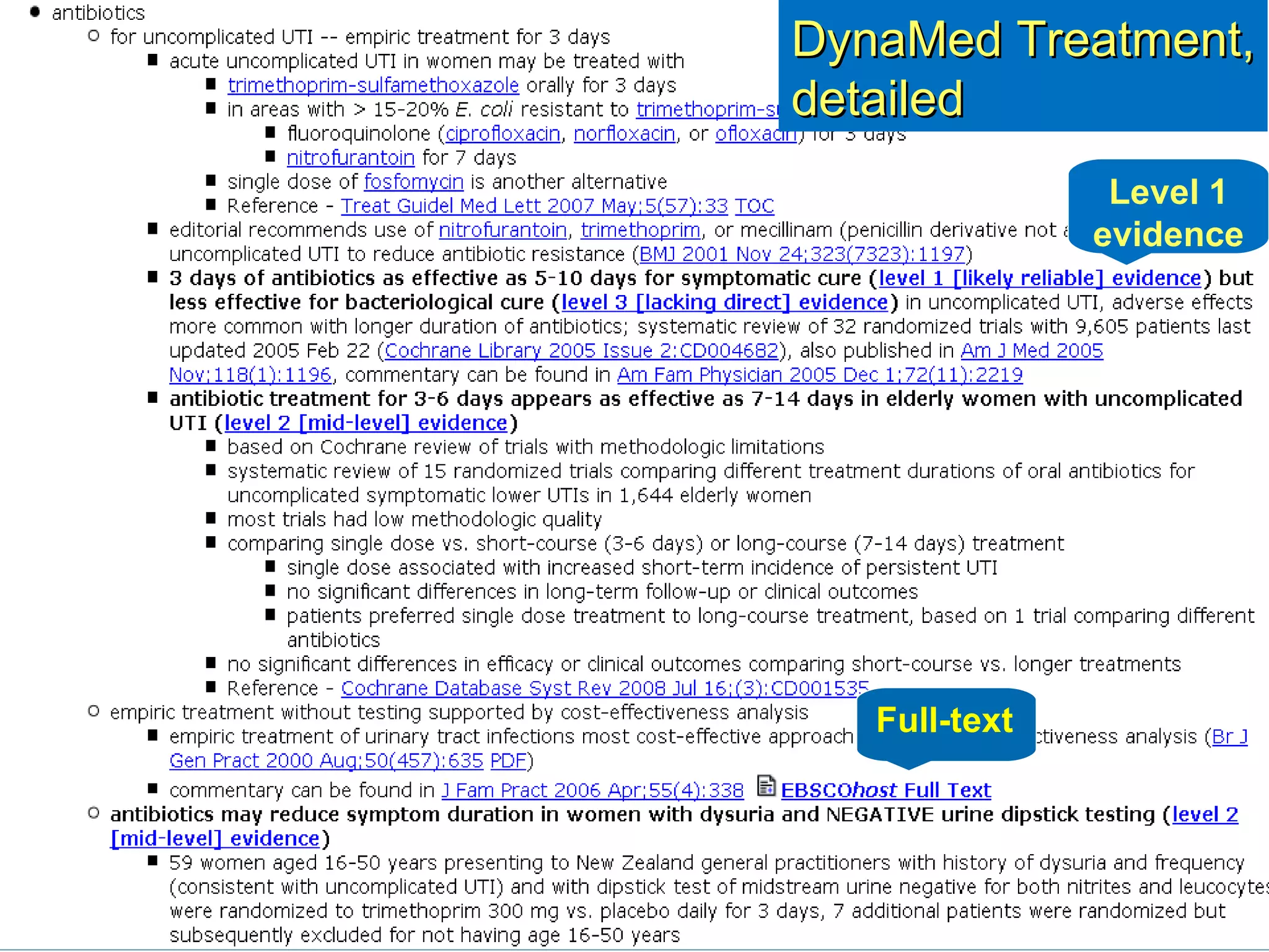 DynaMed Treatment, detailed Level 1 evidence Full-text 