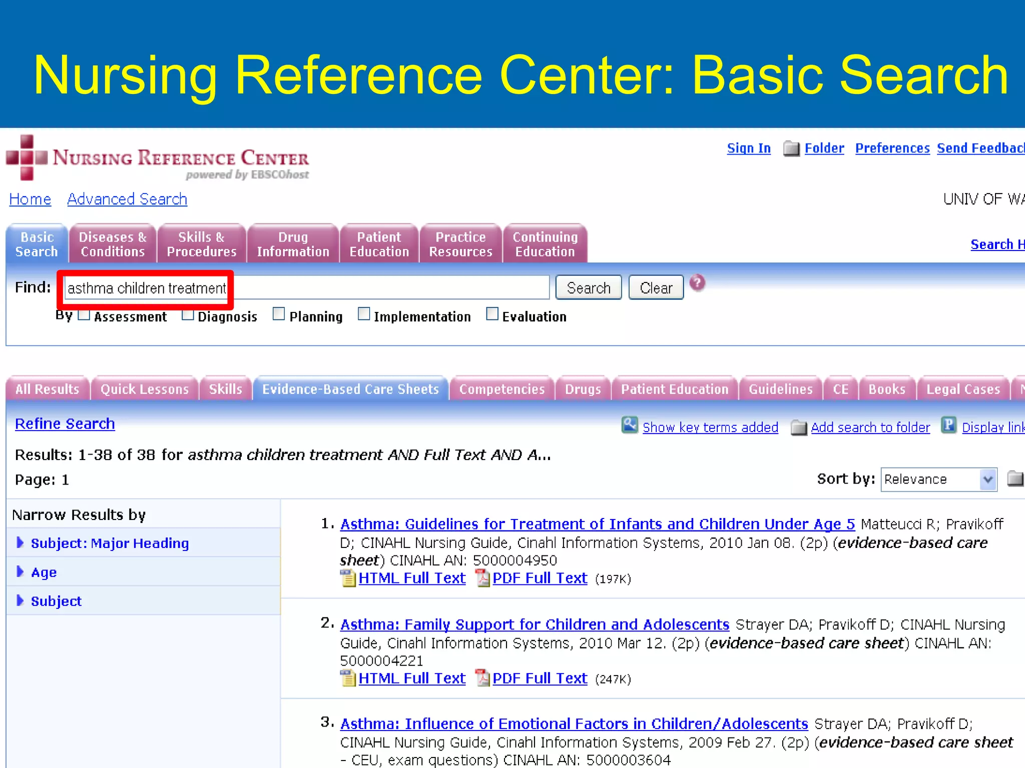 Nursing Reference Center: Basic Search 