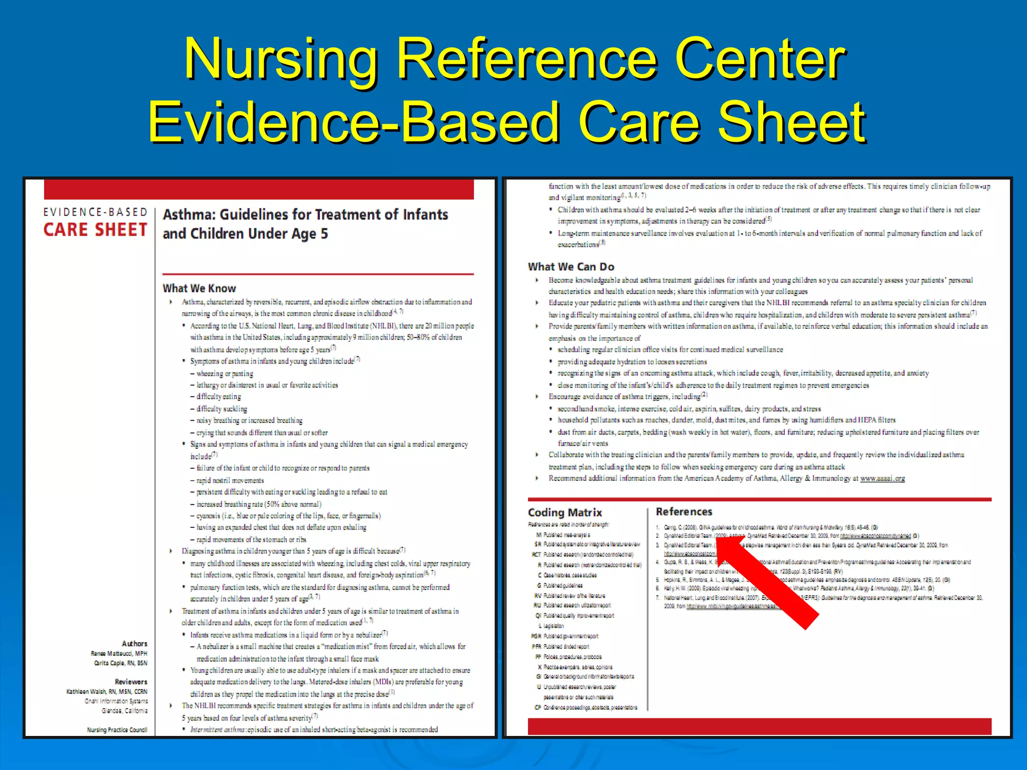 Nursing Reference Center Evidence-Based Care Sheet  April 2009 