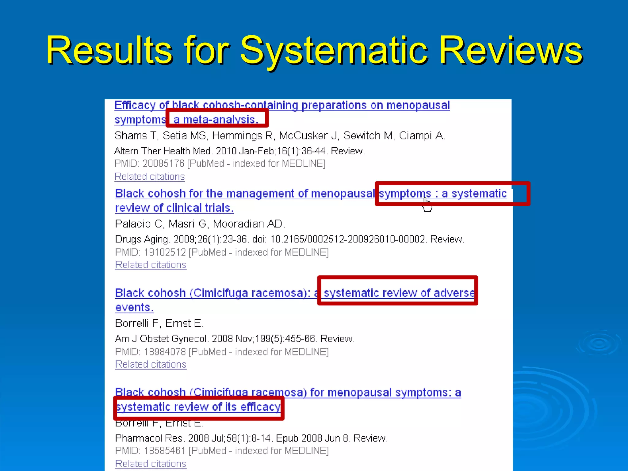 Results for Systematic Reviews 